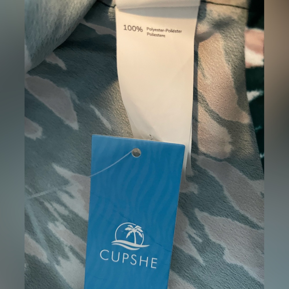 CUPSHE Green Tan Print Surplice V Neck Elastic Waist Cover‎ Up Dress  Size Small - Picture 6 of 8